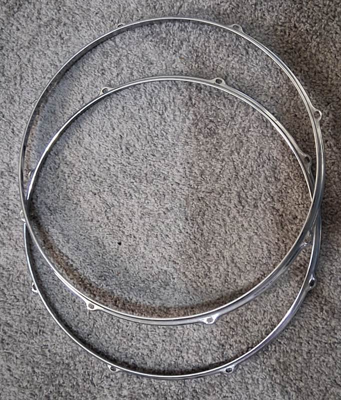 Vintage 1960-64 Ludwig 16" 8-Lug Chrome Over Brass (COB) Tom Hoops - Matching Pair - DEAD FLAT image 1