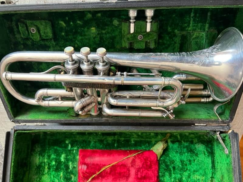 Frank Holton "New Proportion" Cornet — Serial #6646 — Chicago, c.1903–05 — Silver Plate — Collector-Player — Original Case, Extra Slides & Two Period Holton Mouthpieces image 1