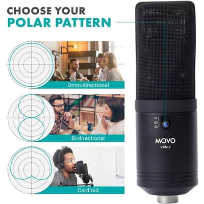 Movo Photo VSM-7 Large Diaphragm Multi-Pattern Studio XLR Cardioid Condenser Microphone image 3