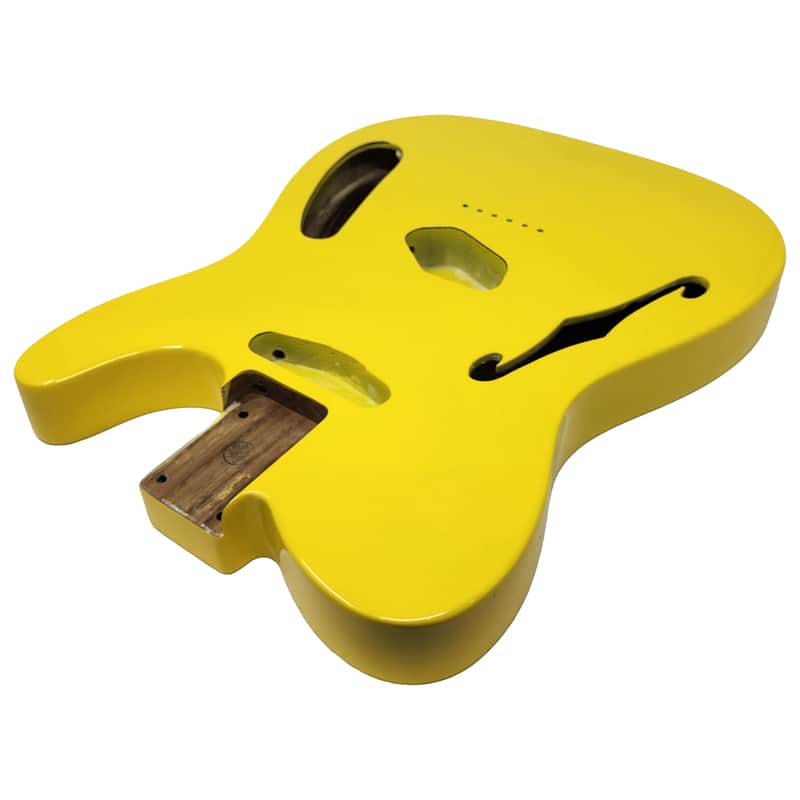 Graffiti Yellow T-Style Thinline Guitar Body – Roasted Ash – Fender-Spec – Semi-Hollow – Boutique Gloss Finish image 1