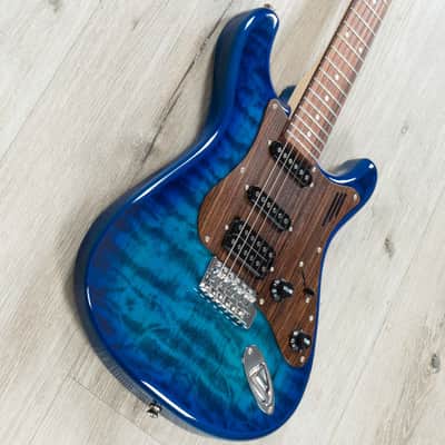 Magneto U-ONE Sonnet Modern US-2300 HSS Guitar, Rosewood Fretboard, See Thru Blue Quilt image 3