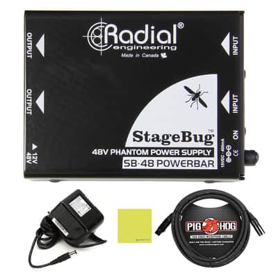 Radial Engineering StageBug SB-48 Phantom Power Supply Bundle w/Pig Hog PHM10 8mm Mic XLR Cable and Liquid Audio Polishing Cloth image 1