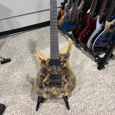 Mayones Duvell Elite 7 Lefty – Trans Dirty Natural / Matt Black Burst – Bare Knuckle Pickups image 1