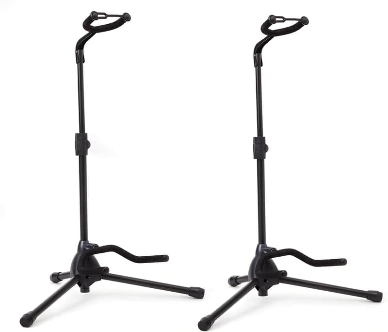 Music Guitar Stand - Height Adjustable, Collapsible w/Padded Neck & Yoke - Pack of 2 Tripods image 1