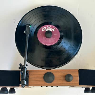 Gramavox Floating Vertical Turntable with Built in Speakers and Line Out - Walnut image 1