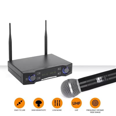 Wireless Dual Microphone UHF System – 2 Channel Cordless Handheld Mic for Professional Use image 3