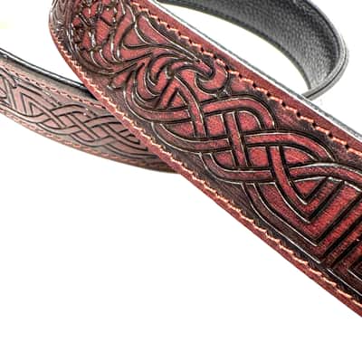 Walker And Williams M-20-RD Mahogany Red Leather Premium Padded Mandolin Strap With Celtic Chain Design image 8