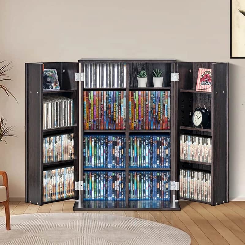 Media Storage Cabinet – 4-Layer Adjustable DVD/CD Shelf, Espresso Finish, Holds Up to 576 CDs image 1