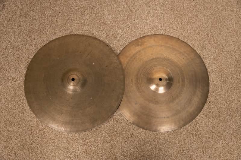 Vintage Zildjian 15" Transition Stamp Sizzle Hi Hat Cymbals 900g 1077g image 1