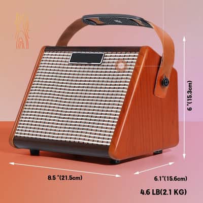 15W Portable Electric Guitar Amp with BT, Rechargeable Battery, Built-in Effects Overdrive, EQ, Woodgrain Finish, and 6.35mm Headphone Jack image 3