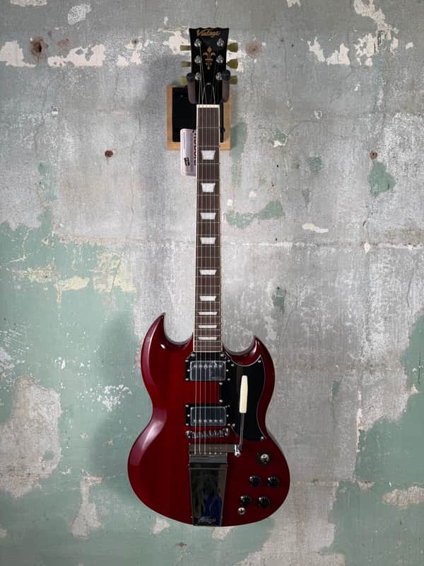 Vintage VS6V-CR Reissue Series Double Cut with Vibrola Tailpiece - Cherry Red image 1