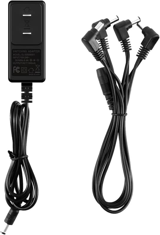 DC 9V Guitar Pedal Power Supply (800mA -1A) AC Wall Charger Adapter with 4 Way Daisy Chain Pedal Cables (8.8 FT), Compatible for Most Effect Pedals (Tip Negative) image 1