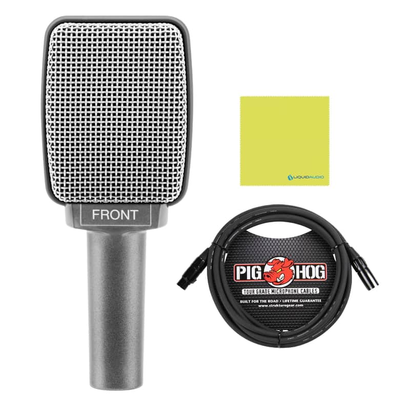 Liquid Audio Sennheiser E 609 Silver Supercardioid Dynamic Guitar Microphone Bundle w/Pig Hog PHM10 8mm Mic Cable Polishing Cloth image 1