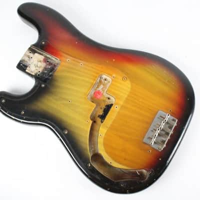 1977 Vintage Fender Precision Bass Lefty Sunburst Ash BODY Left-Handed 1970s USA PBass w/Original Bridge image 9