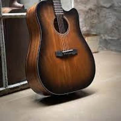 Cort Core DC Dreadnought Acoustic-Electric, Mahogany Open Pore Black Burst w/Case