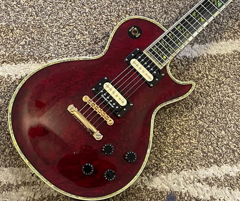2000 Edwards/ESP E-LP-117 CTM MIJ MADE IN JAPAN Les Paul Custom/Supreme Type Burl Maple Top Abalone Binding See Thru Red image 1