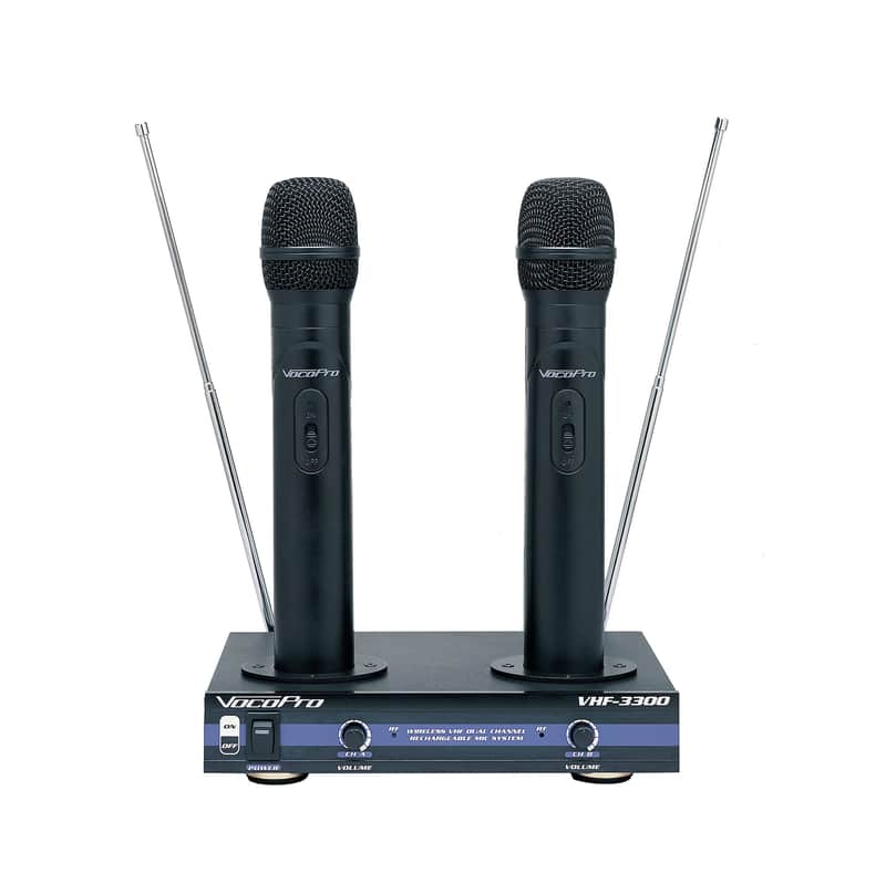 VocoPro VHF-3300 Dual Handheld Wireless Microphone System, (180.20 - 204.80 MHz), Open Box (Very Good) image 1