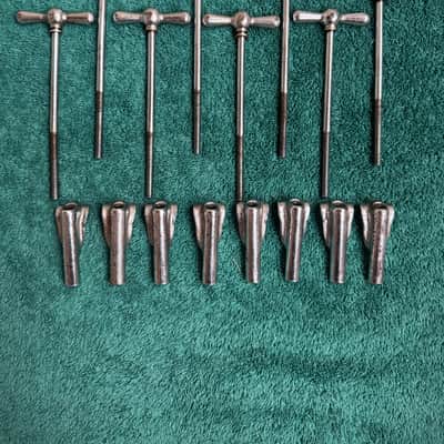 Leedy and Ludwig Lot of 8 “L” Bowtie Bass Drum Tension Rods 4.5” + Claws 50s - Nickel image 6