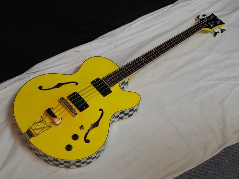 DEAN Stylist Cabbie SEMI-HOLLOW 4-string BASS guitar NEW Yellow Checkerboard image 1