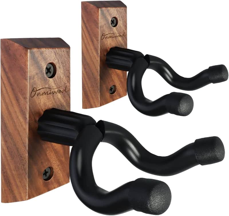 2 Pack Guitar Wall Hangers | Black Walnut Wood U Shape Guitar Holder Mount for Acoustic Electric Bass and Banjo image 1