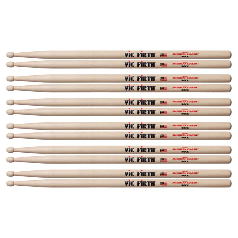 Vic Firth American Classic Rock Wood Tip Drum Sticks (6 Pair Bundle) image 1
