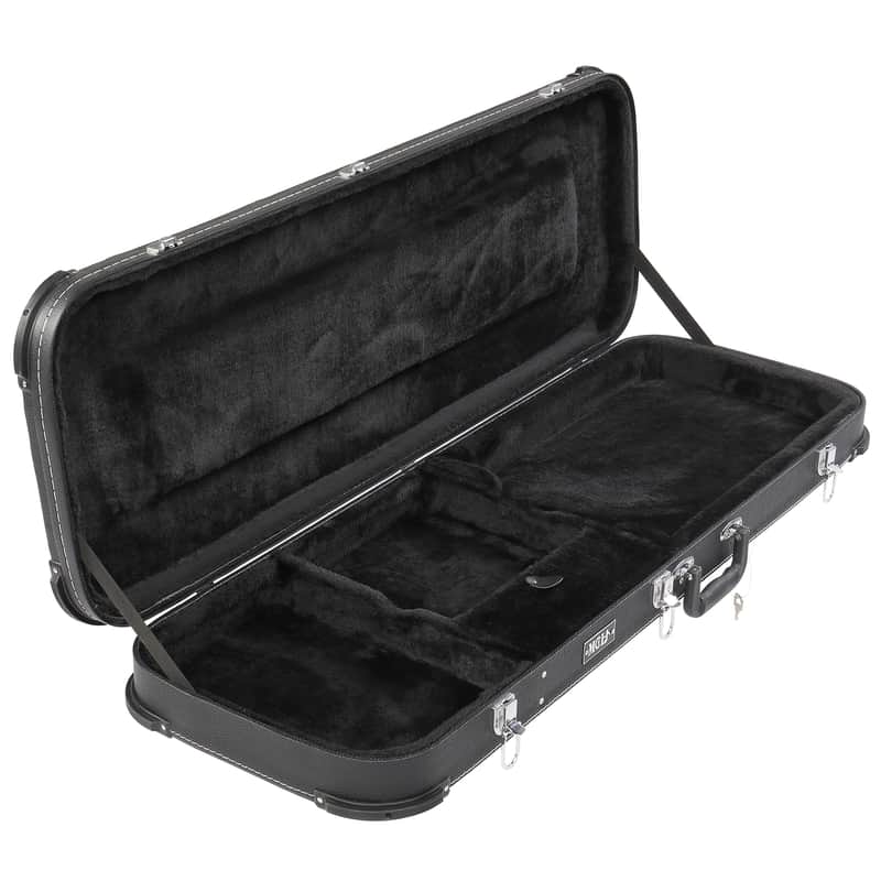 Electric Guitar Hard Case – Wooden Core, Leather Exterior, Plush Interior, Lockable Protection Case for Strat/Tele Style Guitars (Black) image 1