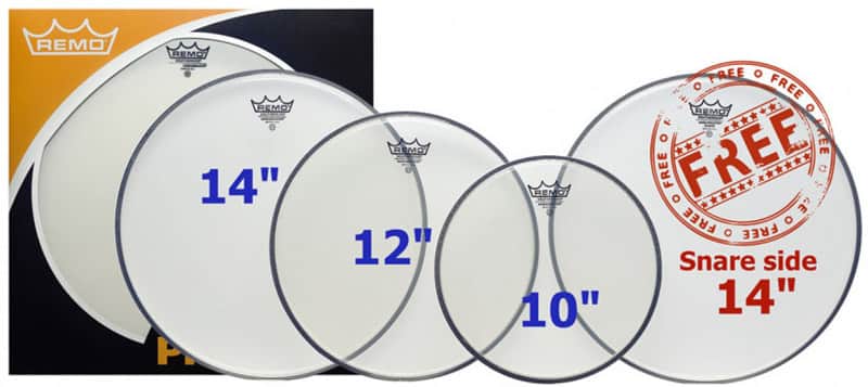 Remo 10/12/14 Clear Ambassador Head Pack with Free 14 Inch Snare Side image 1