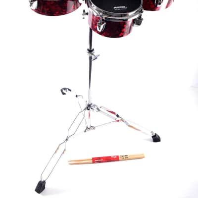 RED Brand New 100% Handmade Triple Bongo Set + Adjustable Stand with autonomous fastening, Maxtone drum head skins 6,8,10 inches & Stagg Sticks image 3
