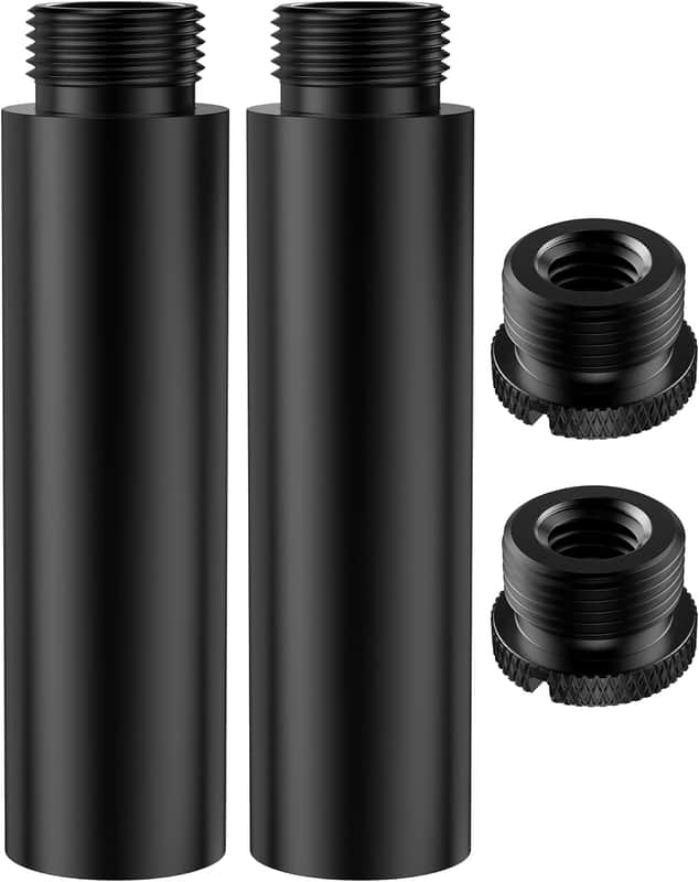 Mic Stand Extension Tube, 2 Pieces 5/8" Thread Microphone Extension Pipe Mic Extender with 2 Pcs 3/8" to 5/8" Metal Adapter image 1