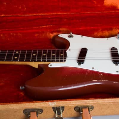 Fender  Duo-Sonic Solid Body Electric Guitar (1963), ser. #83001, original brown hard shell case. image 14