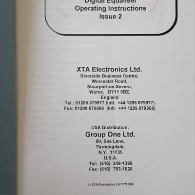 Operating Instructions XTA Electronics Digital Equaliser DP200 1996 image 2
