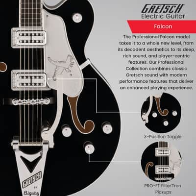 Gretsch Falcon Hollow Body Electric Guitar with Ebony Fingerboard Black image 4