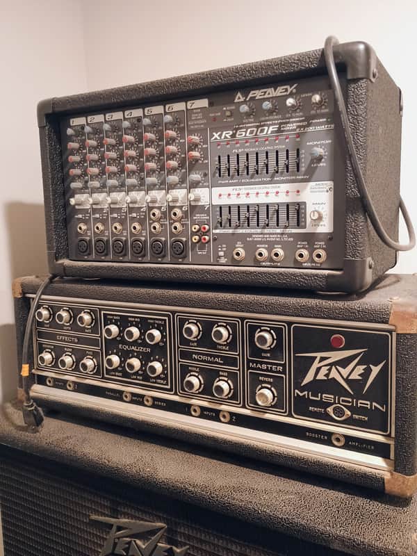 Peavey XR 600F Powered Mixer with Pair of Wharfedale Pro PA Speakers – Complete PA System image 1