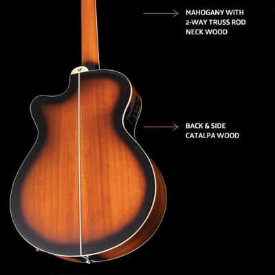 Washburn Festival EA15 Mini Jumbo Cutaway, Acoustic Electric Guitar, Tobacco Burst image 5