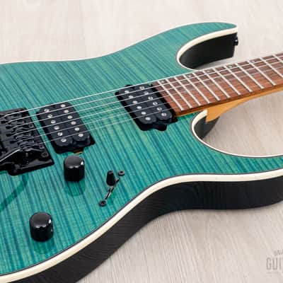 1998 Ibanez J Custom KRG1802 Spot Model Transparent Turquoise AAAA Flame Top DiMarzio HH image 5