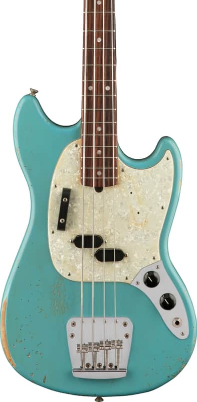 Fender JMJ Signature Road Worn Mustang Bass Short-Scale 4-String Bass Guitar, Rosewood Fingerboard, Faded Daphne Blue image 1