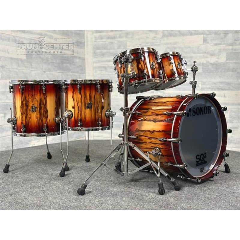 Sonor SQ2 Beech 5pc Drum Set Red Burst over African Marble Gloss image 1