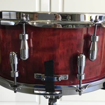 Scott’s custom drums Gold Custom 6 1/2”x14” cherry wood stave snare drum 2024 - Cherry red image 13