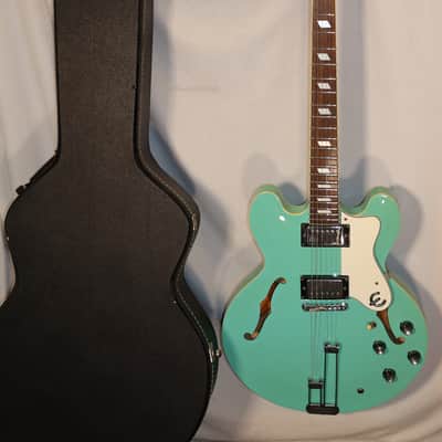 Epiphone Riviera Turquoise Finish Frequensator Tailpiece Semi-Hollow Body Electric Guitar with TKL hard case 1997 Made in Korea Peerless Factory image 1