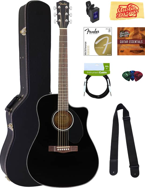 Fender CD-60SCE Solid Top Dreadnought Acoustic-Electric Guitar - Black w/ Hard Case image 1