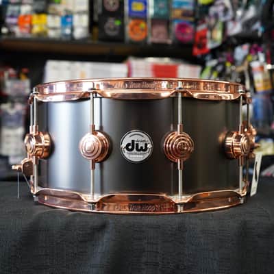 DW USA Collectors Series 6.5x14" Brass Shell Snare Drum w/ Copper Hardware - Satin Black image 1