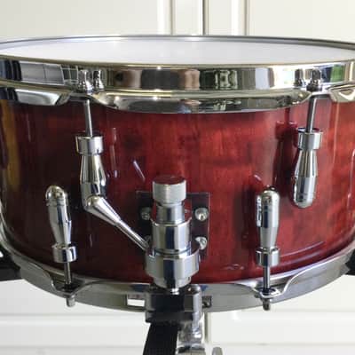 Scott’s custom drums Gold Custom 6 1/2”x14” cherry wood stave snare drum 2024 - Cherry red image 11