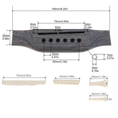 Acoustic Guitar Bridge Kit 40/41" – Saddle Nut Pins Set Wood Replacement Parts image 2