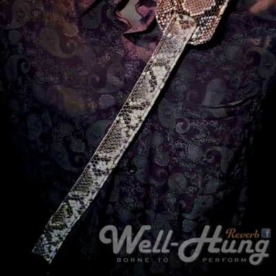 Well-Hung "Snake Charmer" 3" Leather padded floater strap, Graphite Python Extra Long image 4