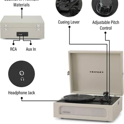 Crosley CR8017B-DU Voyager Vintage Portable Vinyl Record Player Turntable with Bluetooth in/Out and Built-in Speakers - Dune image 12