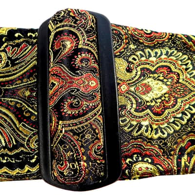 Gold Copper Black Handmade Guitar Strap Ornate India Paisley Satin Brocade image 6