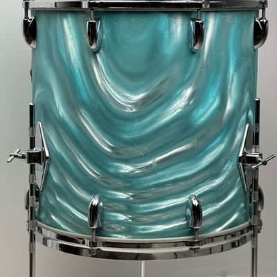 Gretsch 20/12/14/5.5x14" Progressive Jazz 60's Round Badge Drum Set - Aqua Satin Flame image 21