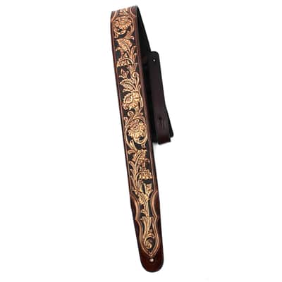Walker And Williams KH-02-BRN Umber Brown Carving Leather Top W/ Tooled Floral Vine & Western Ends image 2