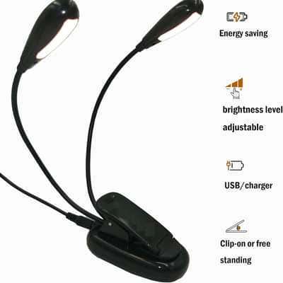 LED Music Stand Light, Clip on or Free Standing Book Reading Lamp, Flexible Dual Arm 12pcs 5050 LED Upgraded Brightness Portable Bedside Night Light image 2