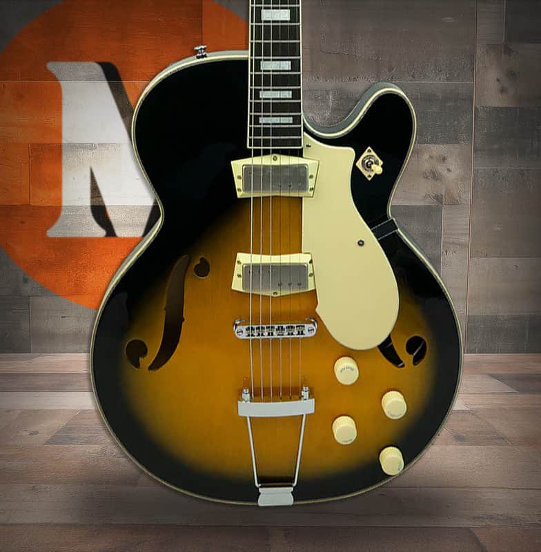 Silvertone Semi-Hollow w/ Trapeze 2 mini-hum PU's - Tobacco Burst (1446TTSB) image 1